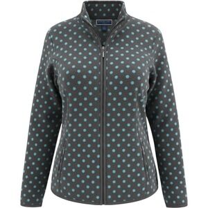 Karen Scott Sport Fleece Jacket Women Large Charcoal Blue Polka Dot NWT L